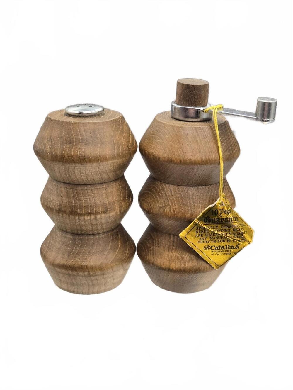 Unused Vtg MCM 4" Catalina Japan Wooden Salt Shaker & Pepper Mill Grinder